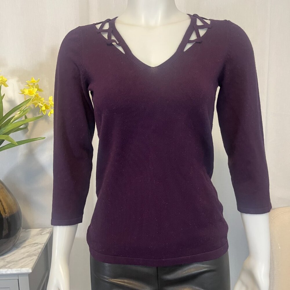 Vintage Dark Purple Knit 3/4 Sleeve Top by Le Chateau - Size M Women